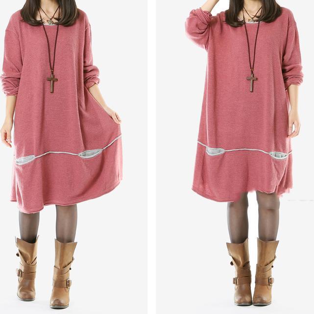 Pink plus size sweater dresses with pockets - Omychic