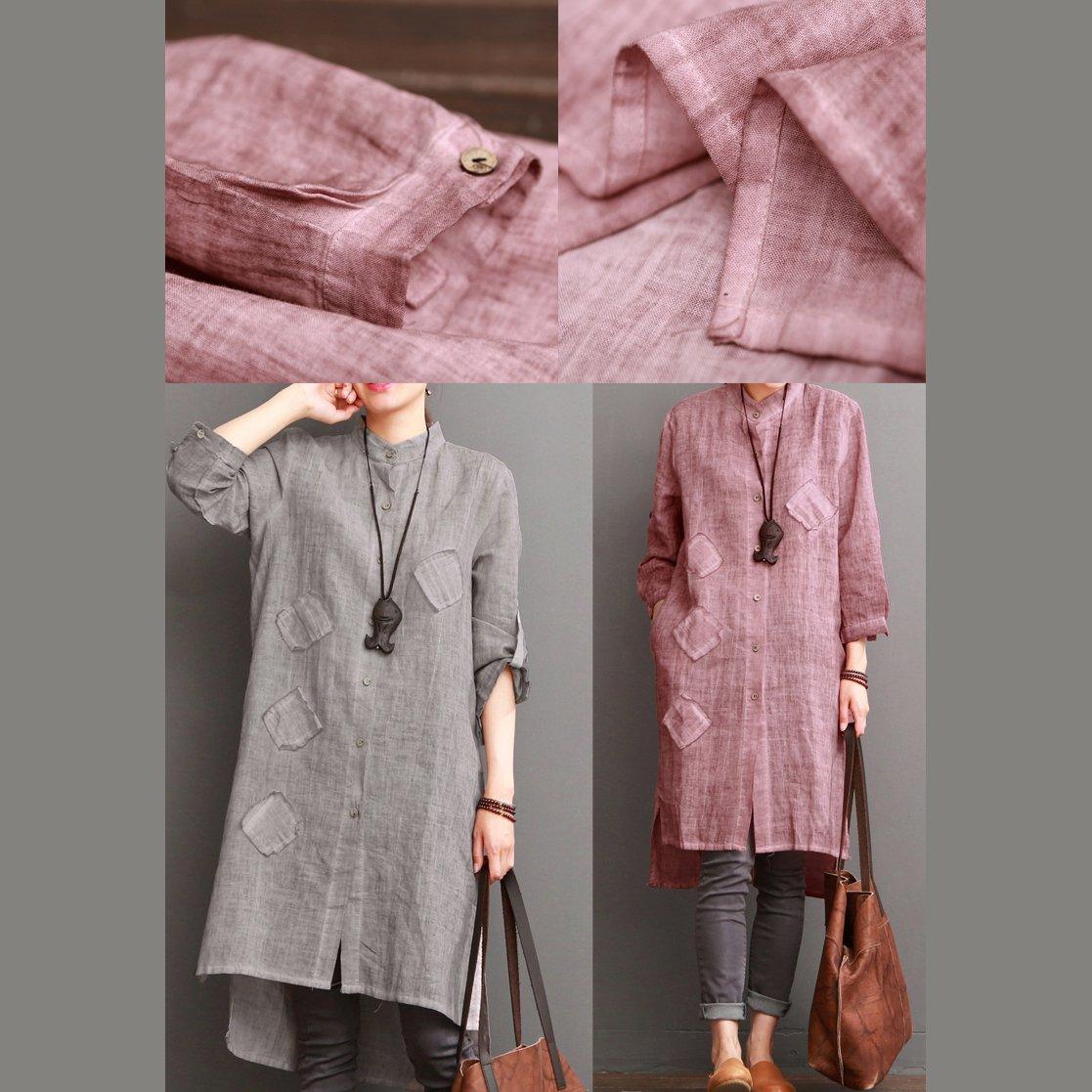Pink summer cotton dress pockets sundress women long blouse - Omychic