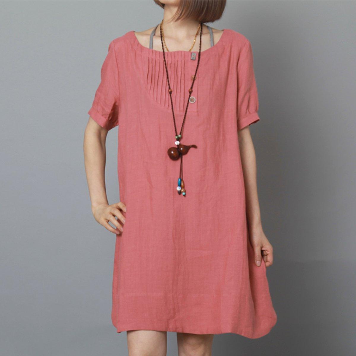 Pink summer linen dress oversize sundress plus size shift dress - Omychic