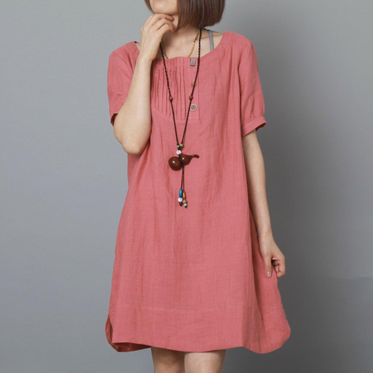 Pink summer linen dress oversize sundress plus size shift dress - Omychic
