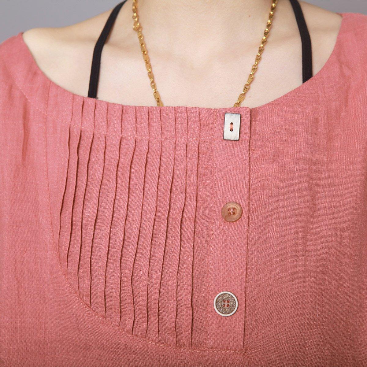Pink summer linen dress oversize sundress plus size shift dress - Omychic