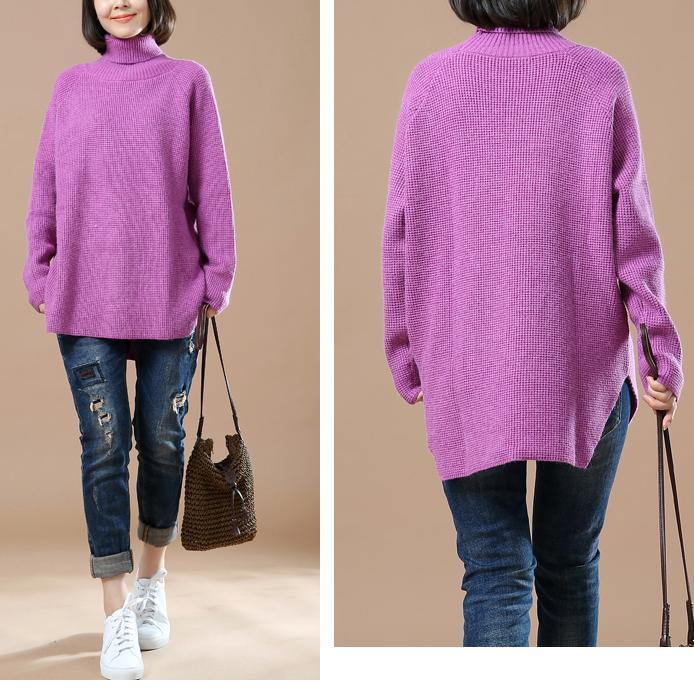 Pink turtle neck sweaters plus size knit tops blouse - Omychic