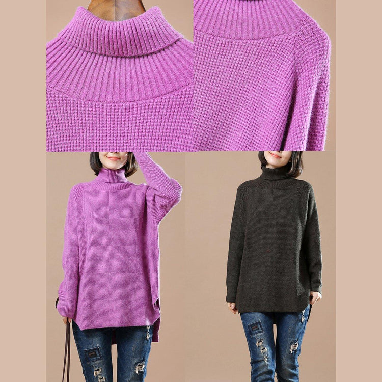 Pink turtle neck sweaters plus size knit tops blouse - Omychic