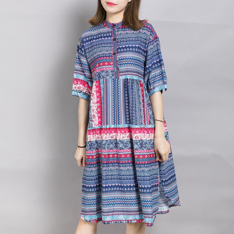 Placket Front Printed Split Casual Dress - Omychic