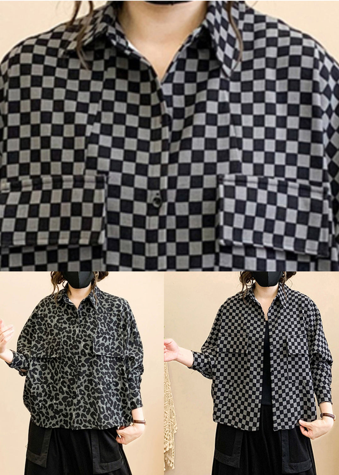 Plaid Print Patchwork Cotton Trench Peter Pan Collar Long Sleeve