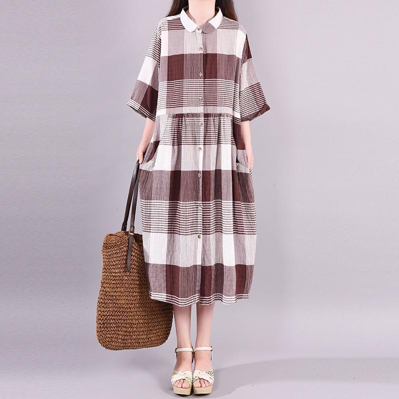 Plaid Casual Half Sleeve Polo Collar Dress - Omychic