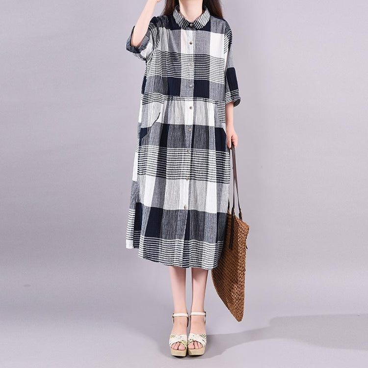 Plaid Casual Half Sleeve Polo Collar Dress - Omychic