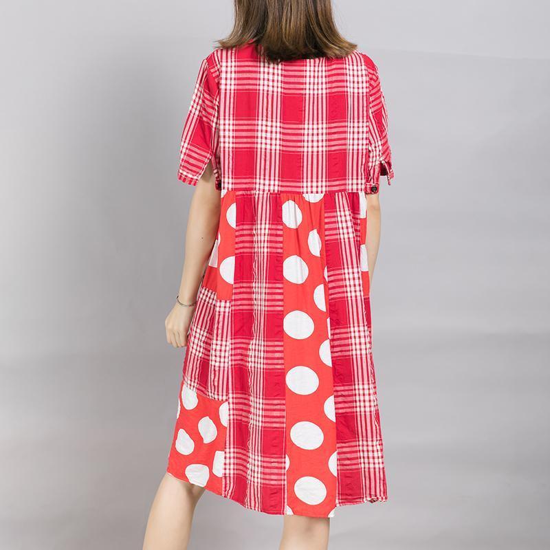 Plaid Spliced Dot Comfortable Cotton Dress - Omychic