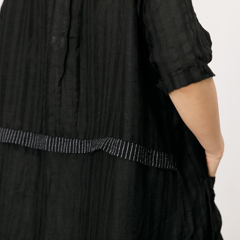 Pleated And Striped Casual Loose Dress - Omychic