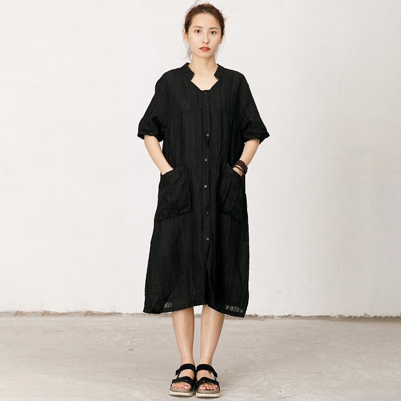 Pleated And Striped Casual Loose Dress - Omychic