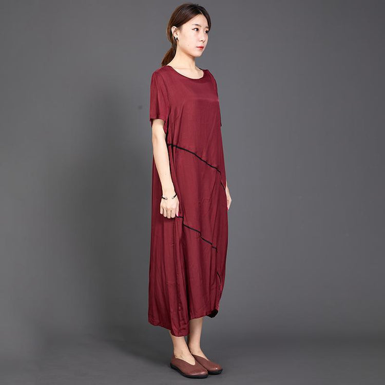 Pleated Solid Color Silky Red Dress - Omychic