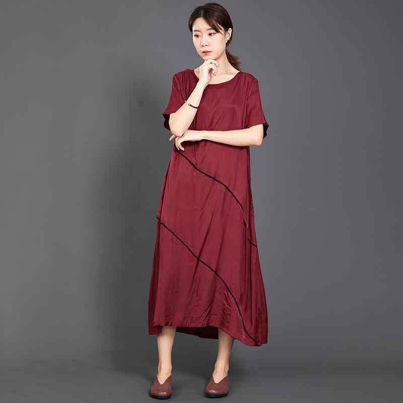 Pleated Solid Color Silky Red Dress - Omychic