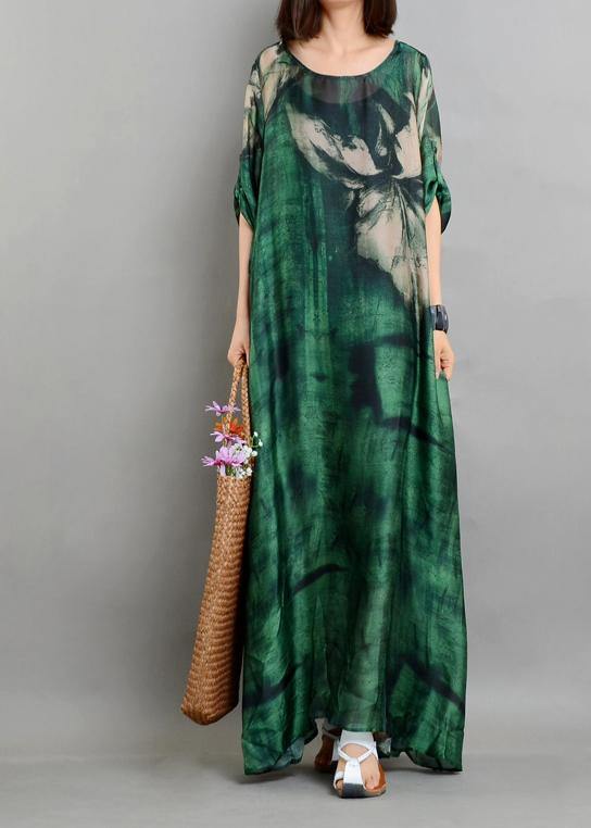 Plus Size  Green Print Chiffon Dress Summer Two Pieces Set (Limited Stock) - Omychic