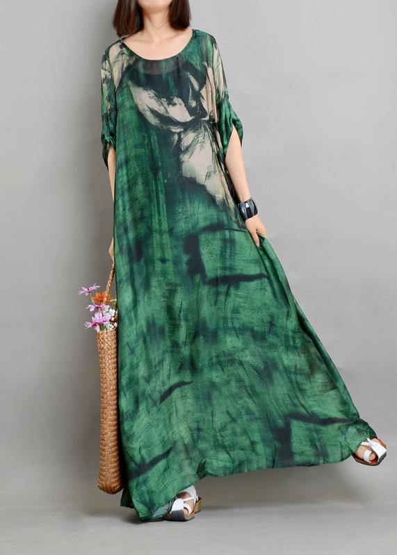 Plus Size  Green Print Chiffon Dress Summer Two Pieces Set (Limited Stock) - Omychic