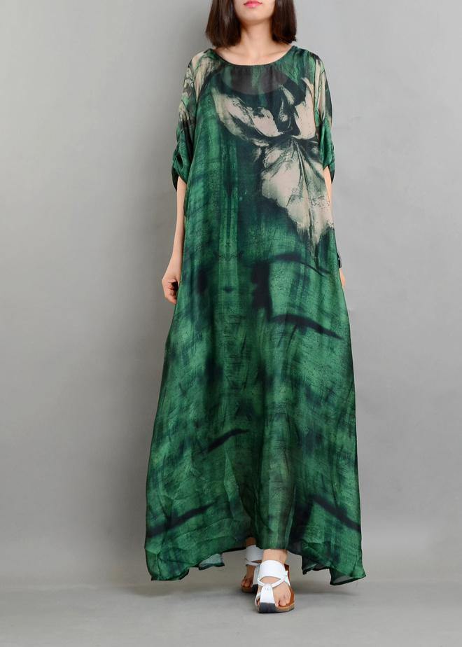 Plus Size  Green Print Chiffon Dress Summer Two Pieces Set (Limited Stock) - Omychic