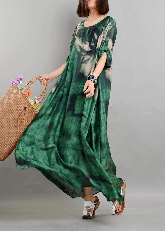 Plus Size  Green Print Chiffon Dress Summer Two Pieces Set (Limited Stock) - Omychic