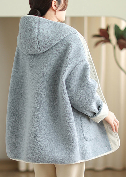 Plus Size Apricot Hooded Pockets Patchwork Faux Fur Warm Fleece Coat Winter