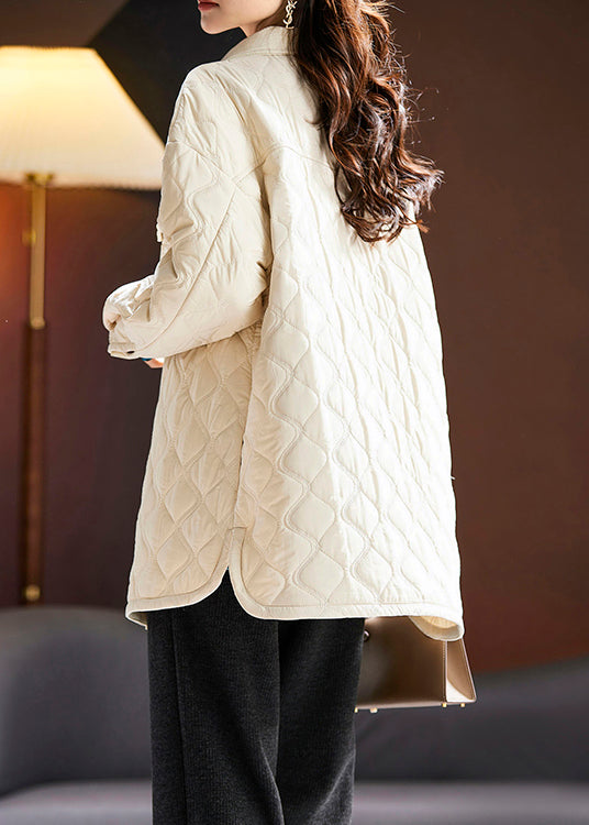 Plus Size Apricot Peter Pan Collar Button Cotton Filled Coat Long Sleeve