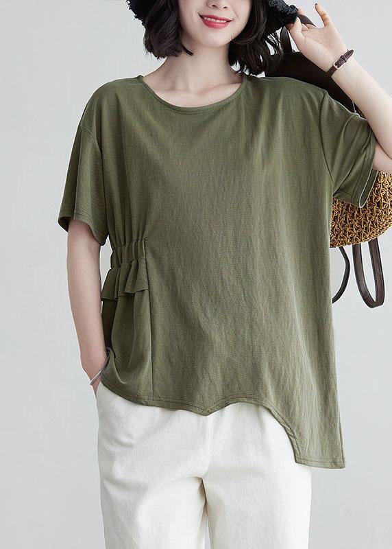 Plus Size Army Green O-Neck Half Sleeve Cotton Tee Summer - Omychic