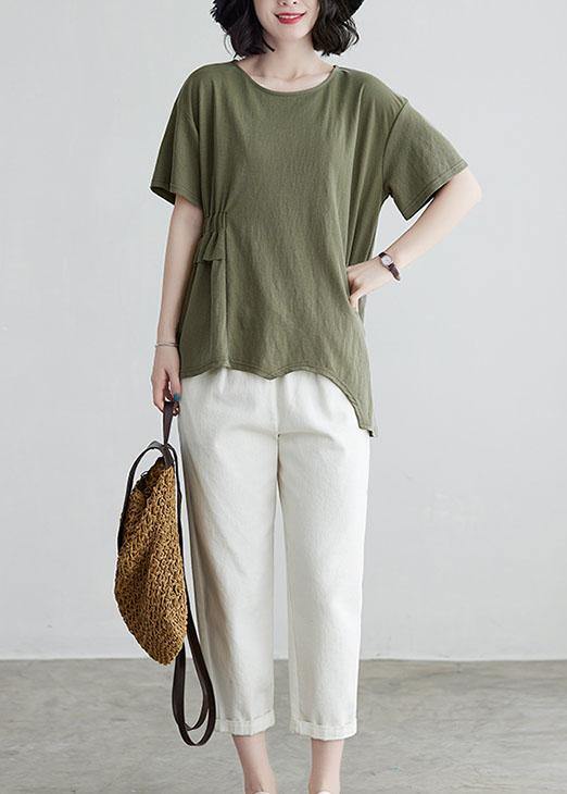 Plus Size Army Green O-Neck Half Sleeve Cotton Tee Summer - Omychic