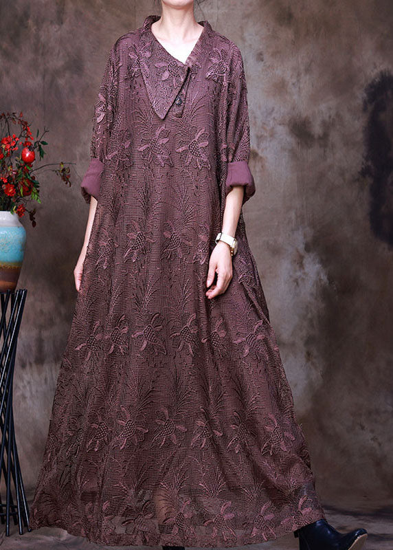 Plus Size Art Coffee Asymmetrical Lace Dress Spring