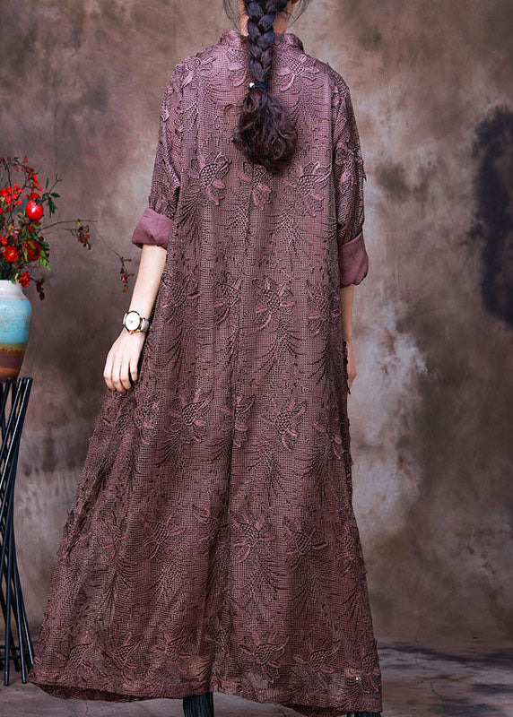 Plus Size Art Coffee Asymmetrical Lace Dress Spring