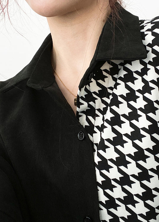 Plus Size Black Asymmetrical Button Patchwork Cotton Shirt Batwing Sleeve