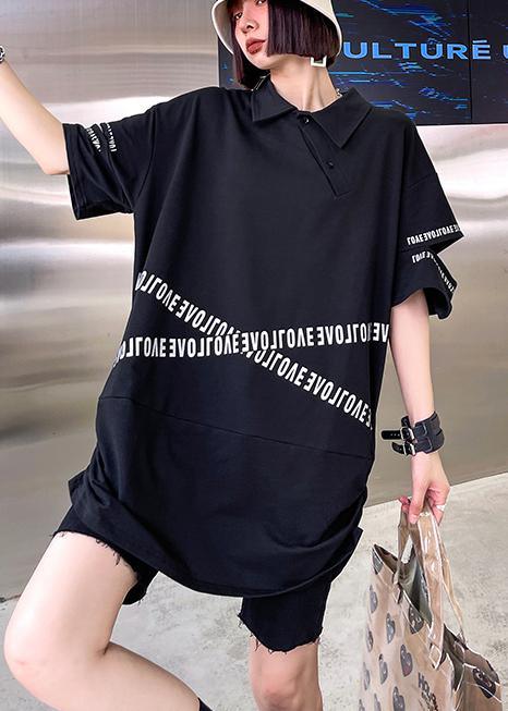 Plus Size Black Asymmetrical Design Graphic Cotton Summer Holiday Dress - Omychic