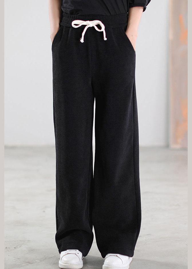 Plus Size Black Cinched Pockets Corduroy Pants Winter - Omychic