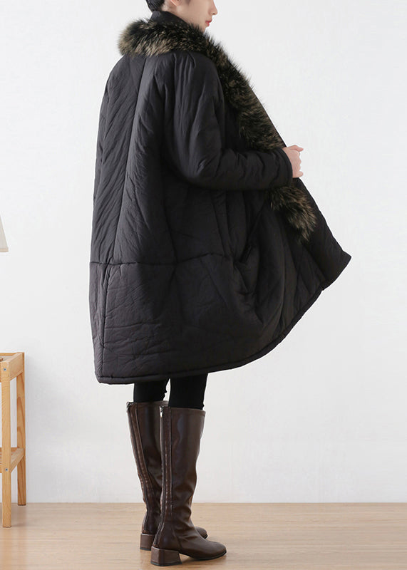 Plus Size Black Fur Collar Warm Thick Parka Winter