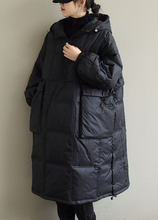 Plus Size Black Hooded Fine Cotton Filled Winter Coat