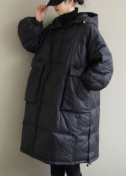 Plus Size Black Hooded Fine Cotton Filled Winter Coat