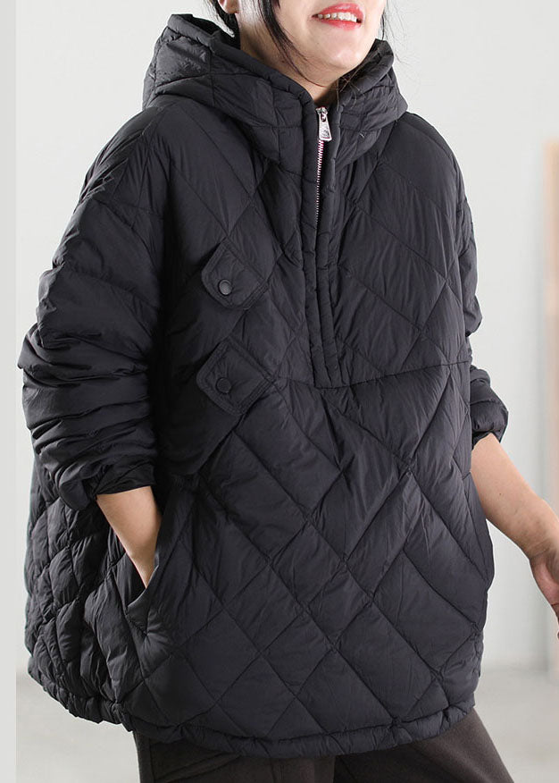 Plus Size Black Hooded Patchwork Duck Down Down Coat Winter