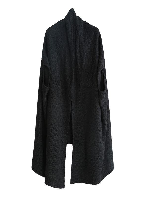 Plus Size Black Knit Fall Sleeveless Loose Cardigans - Omychic