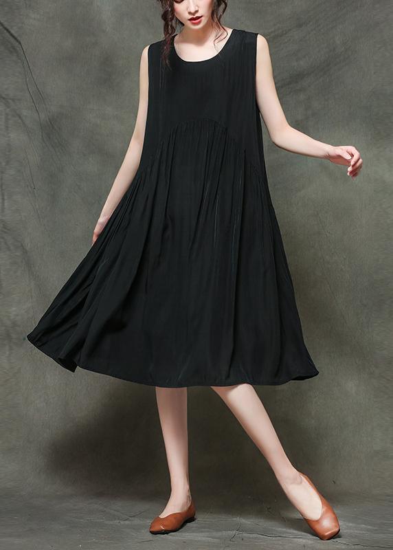 Plus Size Black Loose Cotton Summer Holiday Dress - Omychic