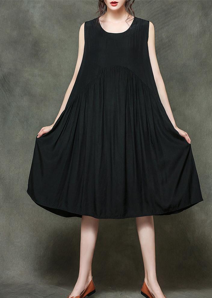 Plus Size Black Loose Cotton Summer Holiday Dress - Omychic