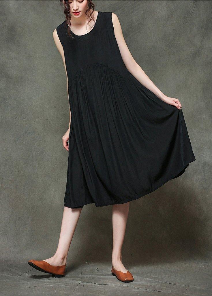 Plus Size Black Loose Cotton Summer Holiday Dress - Omychic
