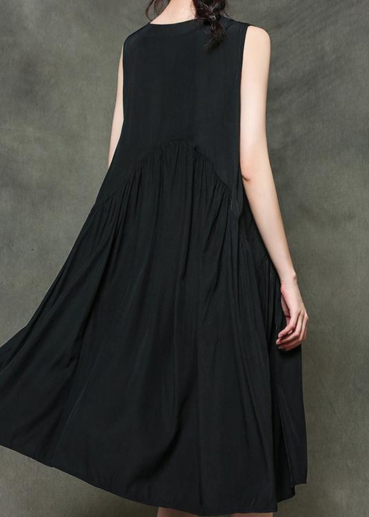 Plus Size Black Loose Cotton Summer Holiday Dress - Omychic