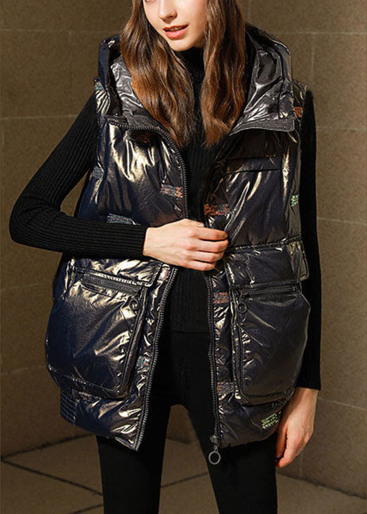 Plus Size Black Loose Warm Sequins Winter Sleeveless Puffer Vest