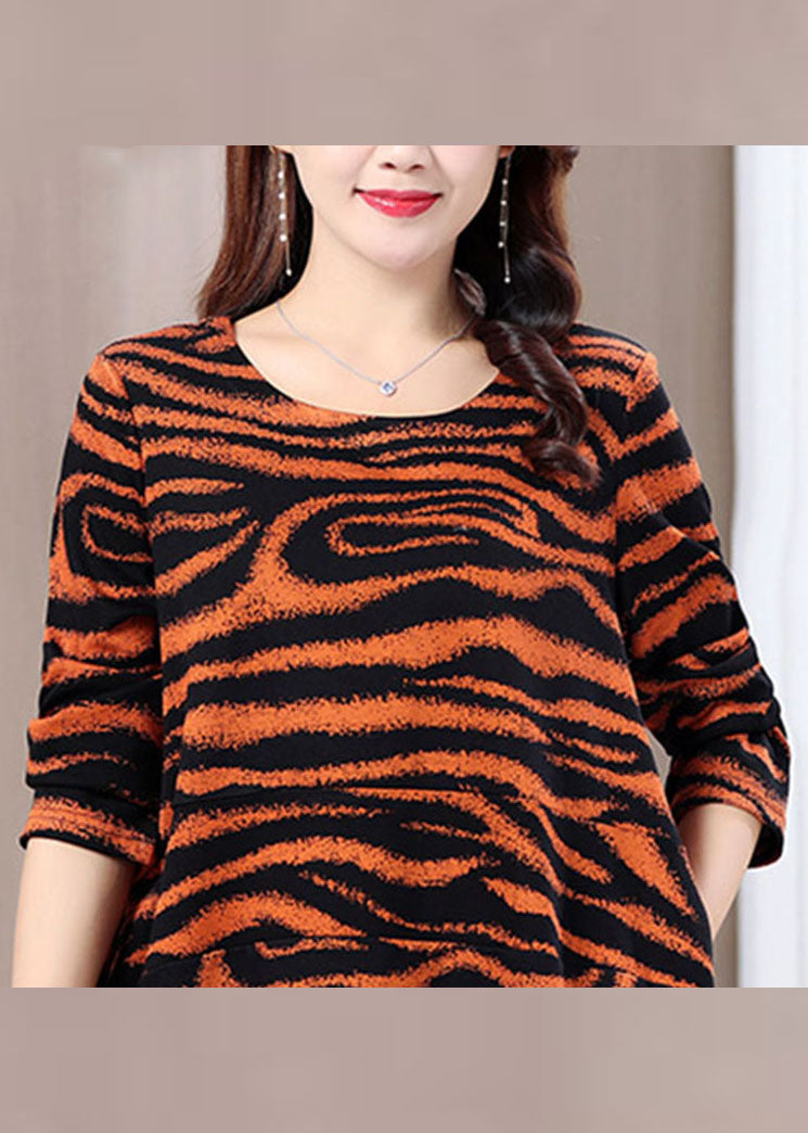 Plus Size Black O-Neck Striped Top Half Sleeve