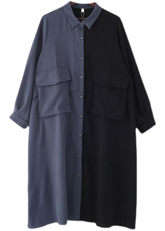 Plus Size Black Patchwork Blue Button Chiffon Spring Dress - Omychic