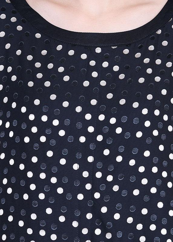 Plus Size Black Patchwork Dot Summer Silk Sundress Half Sleeve - Omychic