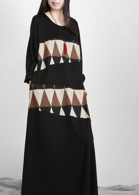 Plus Size Black Patchwork Print Pockets Asymmetrical Design Maxi Dress Fall - Omychic