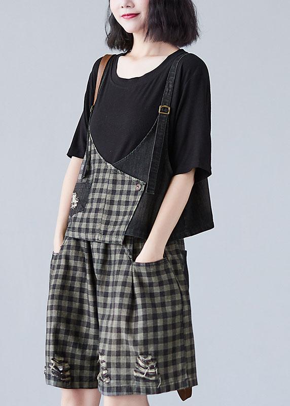 Plus Size Black Plaid Patchwork Fall Two Piece Set Women Clothing - Omychic