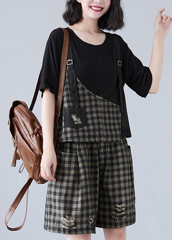 Plus Size Black Plaid Patchwork Fall Two Piece Set Women Clothing - Omychic