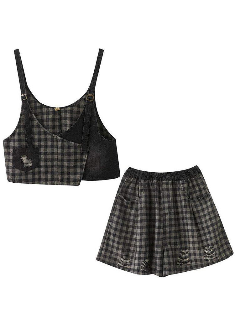 Plus Size Black Plaid Patchwork Fall Two Piece Set Women Clothing - Omychic