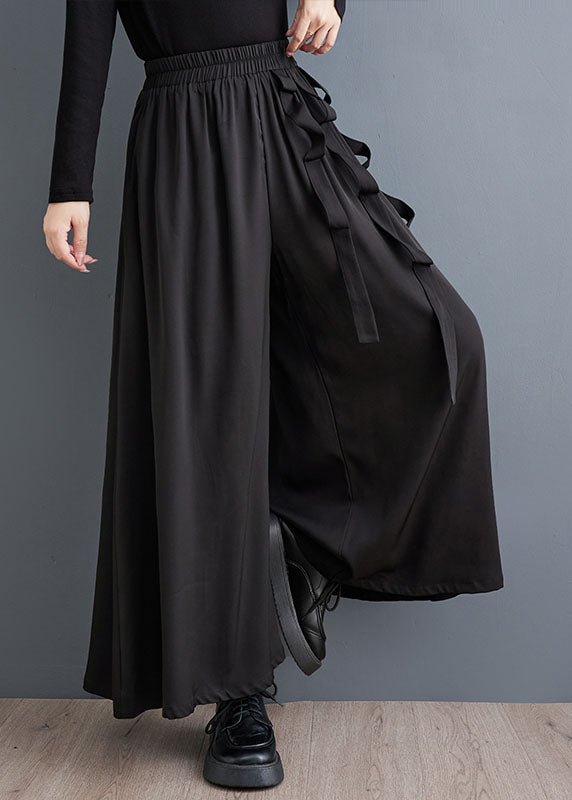 Plus Size Black Pockets Elastic Waist Crop Pants Skirt