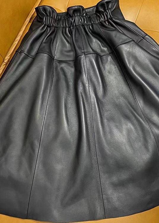 Plus Size Black Pockets wrinkled Patchwork Sheepskin Fall Skirt - Omychic