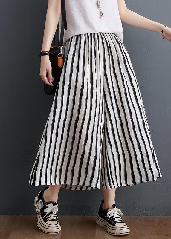 Plus Size Black White Striped Wide Leg Pants Summer Cotton ( Limited Stock) - Omychic