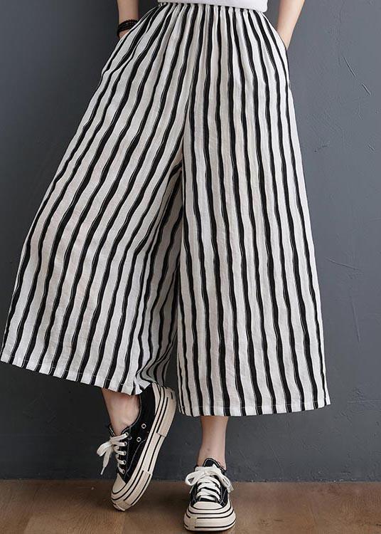 Plus Size Black White Striped Wide Leg Pants Summer Cotton ( Limited Stock) - Omychic